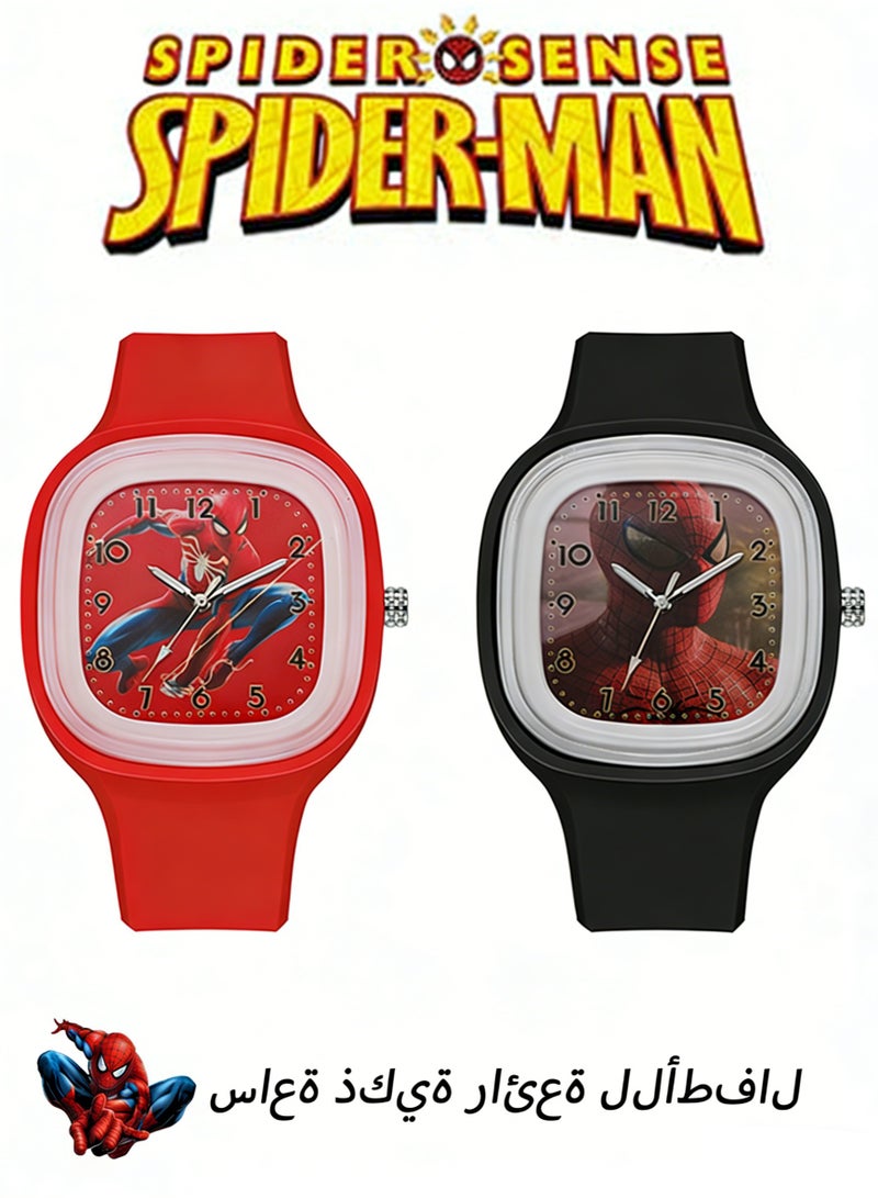 SPIDERMAN 2Pcs Kids Watch - Superhero Watch for Boys & Girls, Adjustable Strap Learning Time Wrist Watch, Cool Inexpensive Gift for Toddlers, Boys & Girls - Image 1